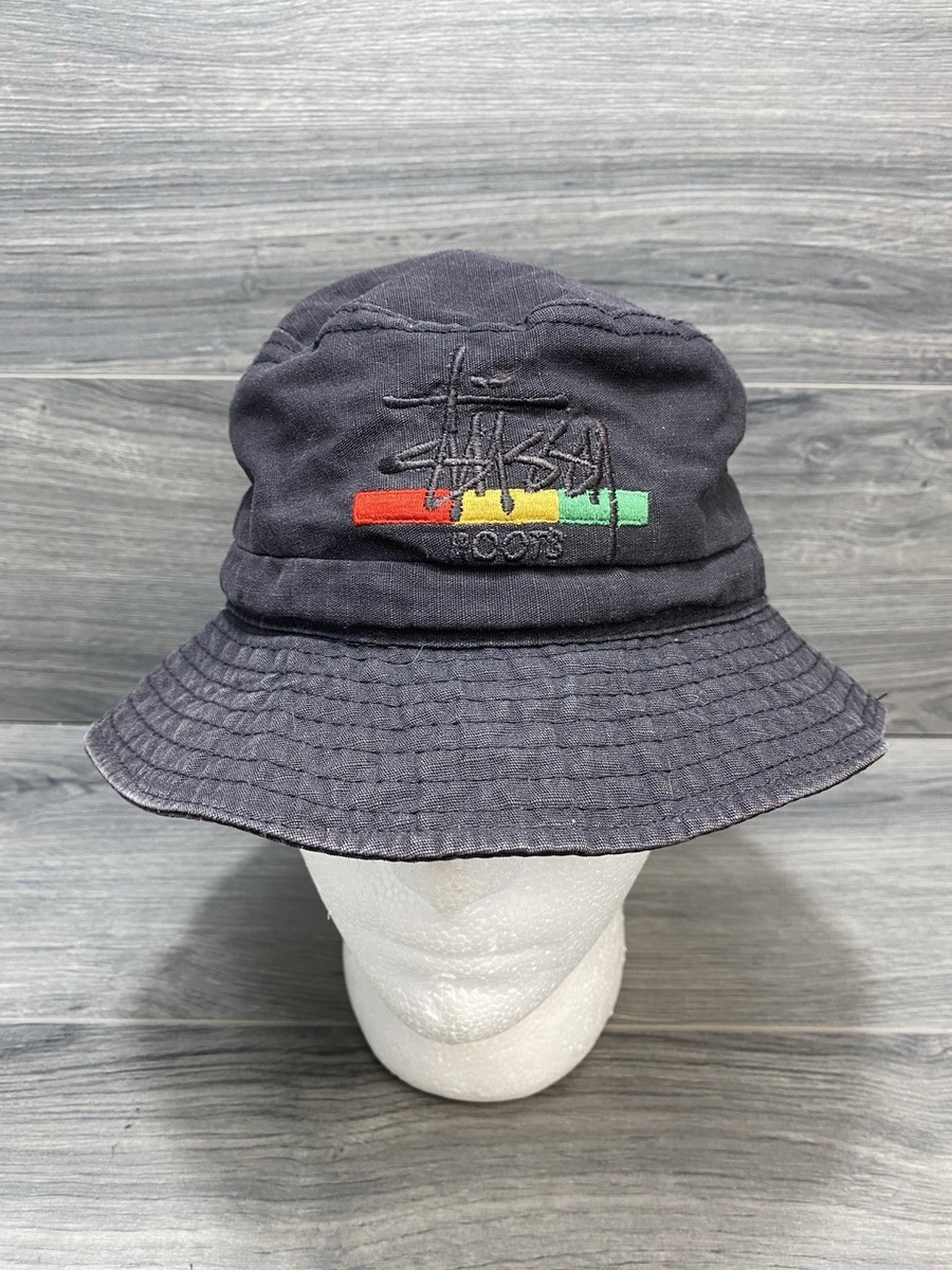 帽子 90's stussy bucket hat L-XL made in usa Stussy Roots Bucket Hat Black Vintage Made in USA sz L | eBay