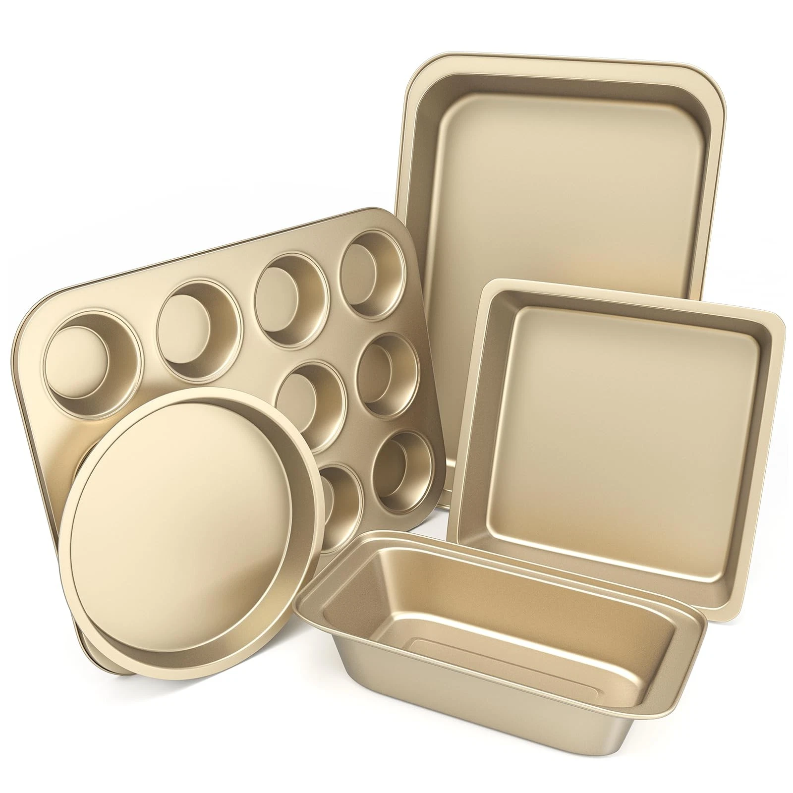Baking Pans Set, 5-Piece Nonstick Bakeware Sets with Round/Square Cake Pan, M...