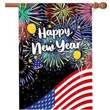 New Years Flag,Happy New Year Garden Flag 28 x 40 Inch Happy New Year House F...