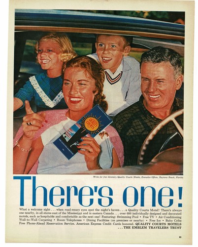 1962 Quality Courts Motel Vintage Print Ad Family Road Trip Car Travel