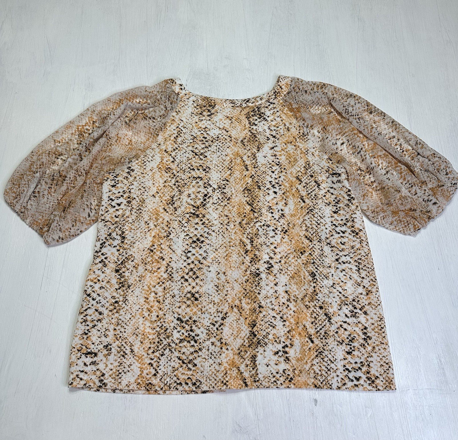 Calvin Klein Womens Medium Snake Print Blouse Sheer Sleeve Animal Print Top thumbnail 3