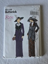 Butterick B6108 Retro Pattern Lined Jacket Bib Pleated Skirt 1912 Sz 14-22 NOS