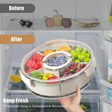Divided Serving and Handle Portable Organizer Round Tray Fruit/Vegetable