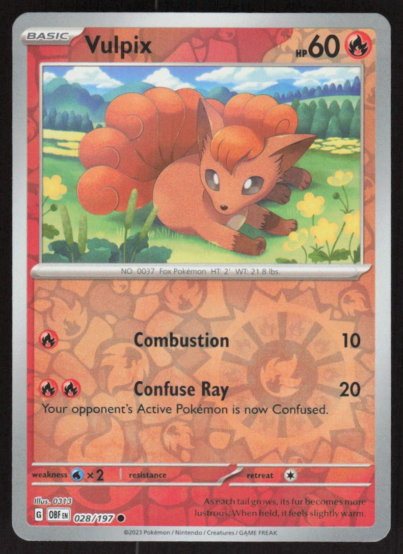 Vulpix 028/197 Common Obsidian Flames Pokemon Reverse Holo Near Mint