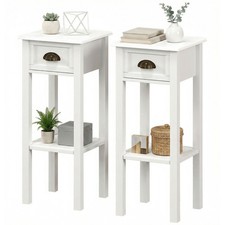 HOMCOM 2-Tier Side Tables Set of 2 with Drawer Shelf for Living Room, White
