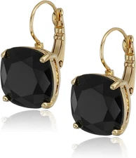 Kate Spade Square Black Leverback Dangle Drop Earrings Gold Tone Earring Jet NEW