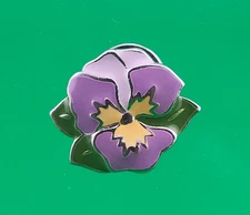 Purple And Yellow Flower Enamel Silver Tone Lapel Hat Vest Pin