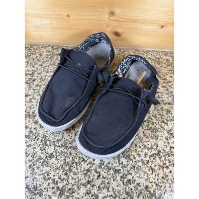Hey Dude Wendy Basic Black Odyssey Canvas Slip On Loafers Womens Size 7