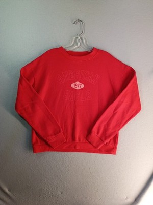American Eagle Womens Sweatshirt Small Red Relaxed Long Sleeve Varsity Pullover
