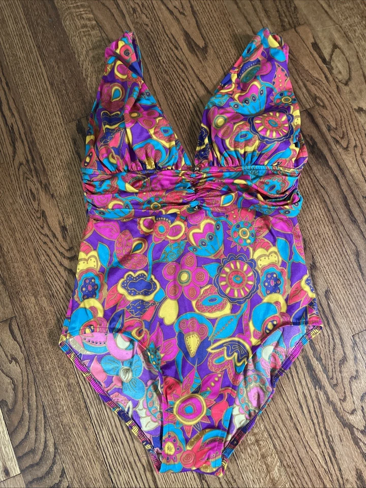 Traje de baño vintage multicolor Oscar De La Renta de una pieza para mujer talla mediana Foto 2 de 4