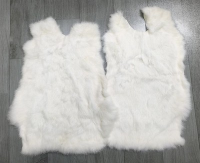 2 Piece White Real Rabbit Skin Fur for DIY Crafts Handmade Leather Pelt Hides