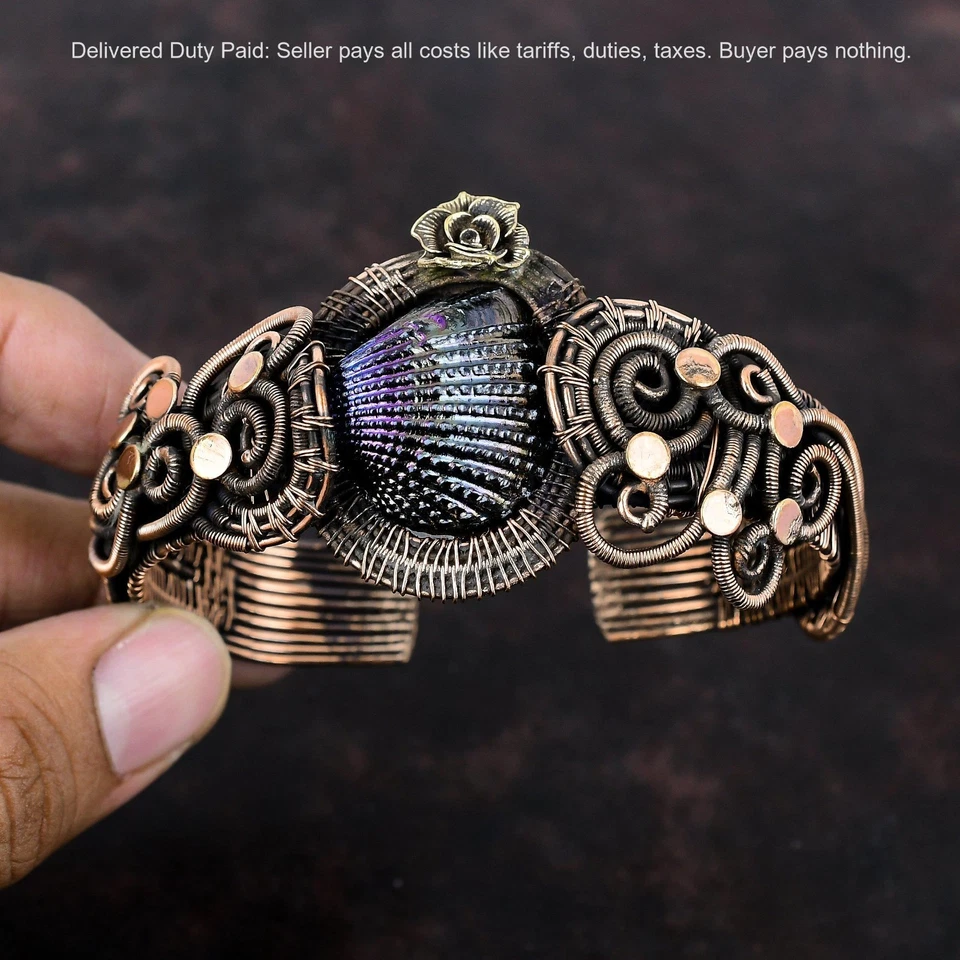 Brazalete brazalete de flores envuelto en alambre nuevo concha recubierta de titanio natural de cobre Foto 3 de 4