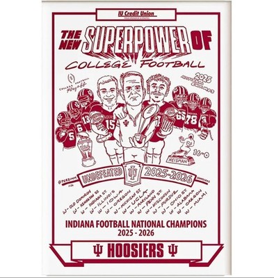 Indiana Hoosiers National Champions 2025 2026 Illustrated Team Poster