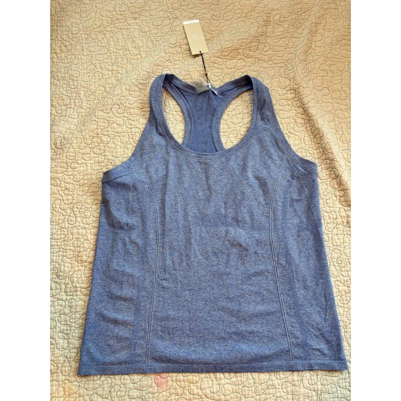 Calia Womens XXL Seamless Scoop Tank Sky Breeze Spacedye Blue Racerback