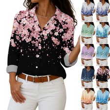Women's Shirt With Floral Print Buttons, Long Sleeved Casual Regular Shirt