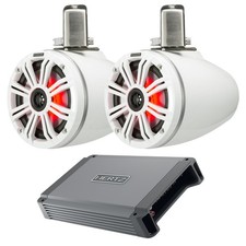2x Kicker KMTC65 6.5" Loaded Marine Can Speakers White , 2-Channel Amplifer