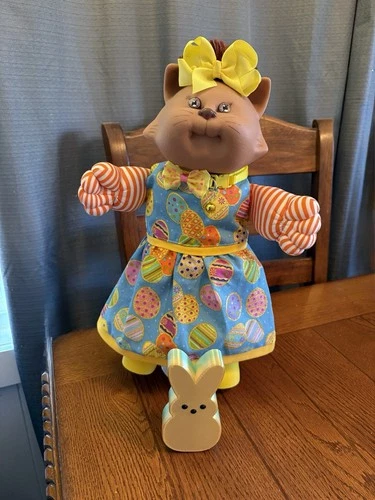 1980s Cabbage Patch Kid Koosas Orange Striped Cat Easter Egg Dress Bunny Peep