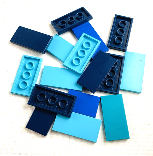 Lego Blue Tile Smooth 250pc Bulk Lot 1x2 1x4 1x6 1x8 2x2 2x4 Curved Corners - Picture 3 of 15