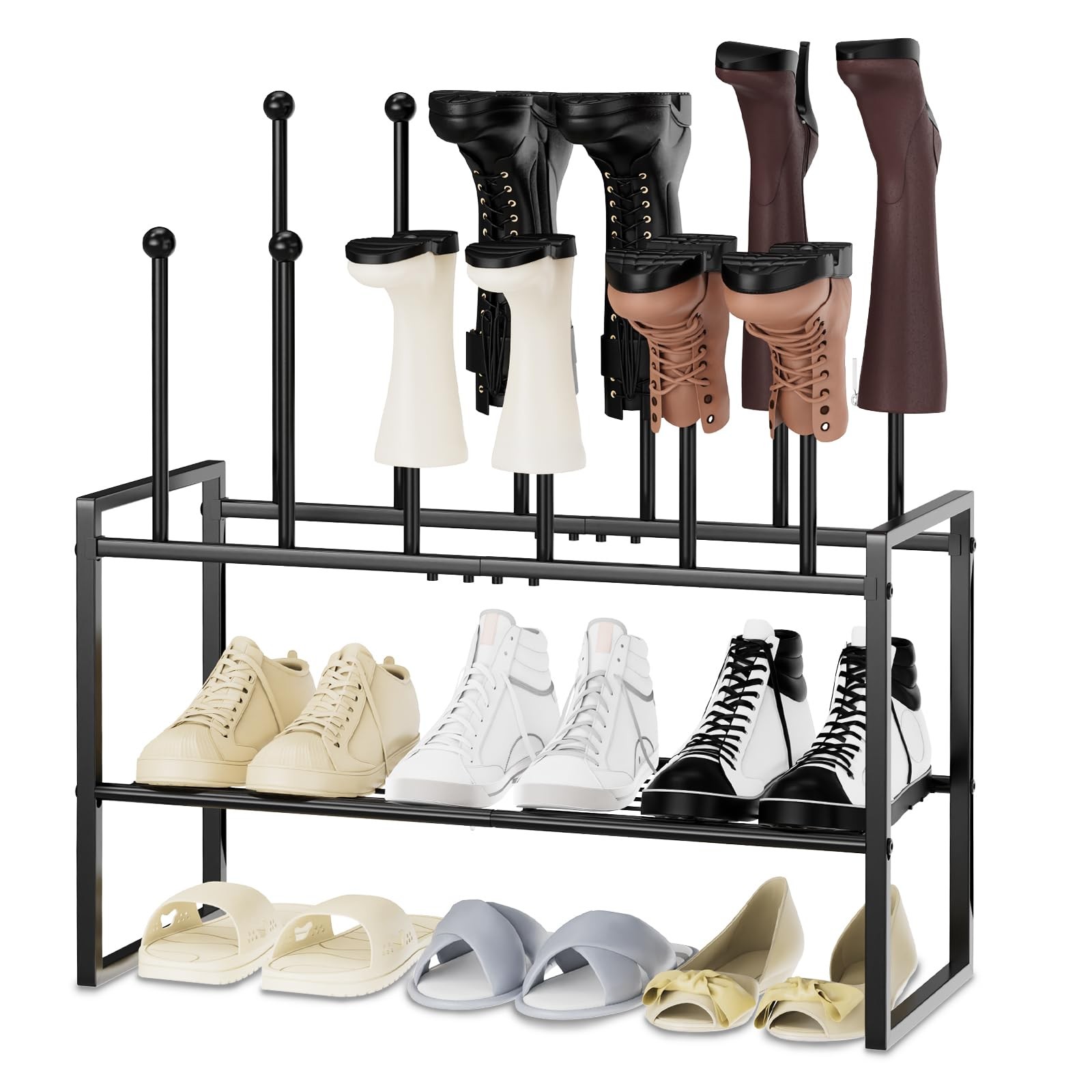 Tall Boot Shoe Rack,Free Standing Metal Shoe Racks with 12 Long Posts Holds 6...