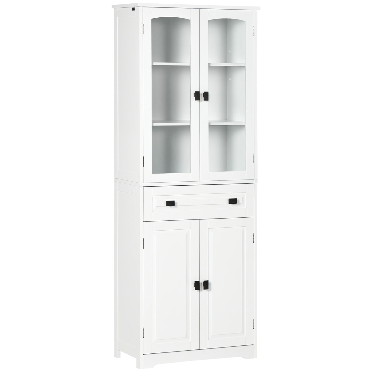 HOMCOM Kitchen Cupboard Storage Cabinet - 160cm - White - Adjustable Shelves - Glass Door - Image 2