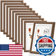 Arched Tabletop Picture Frames Set of 10, 5x7/4x6, Shatterproof PVC, Walnut