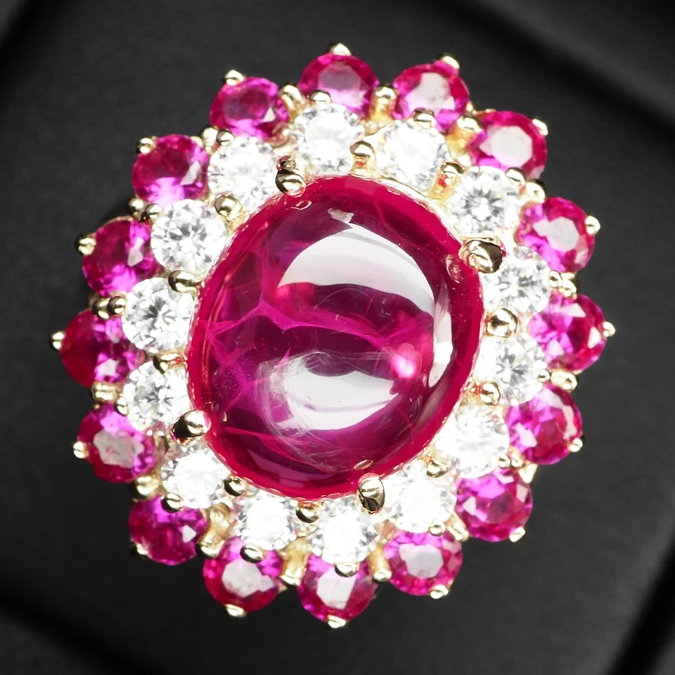 Anello in argento sterling 925 cabochon con rubino rosso brillante 5,90 ct... - Immagine 2 di 4