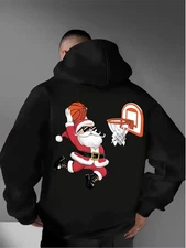 Men's Santa Basketball Print Hooded Sweater - Christmas & Sports Themed Winter P