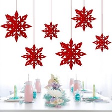 Christmas Hanging Snowflake Decorations 3D Hollow-Carved Glittery Red