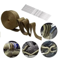 2" x50ft Roll Titanium Header Turbo Pipe Manifold Exhaust Heat Wrap Tape 10Ties
