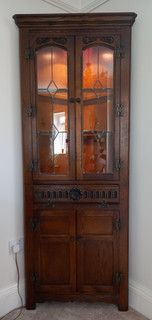 Old Charm oak corner cabinet leaded light cupboard excellent condition