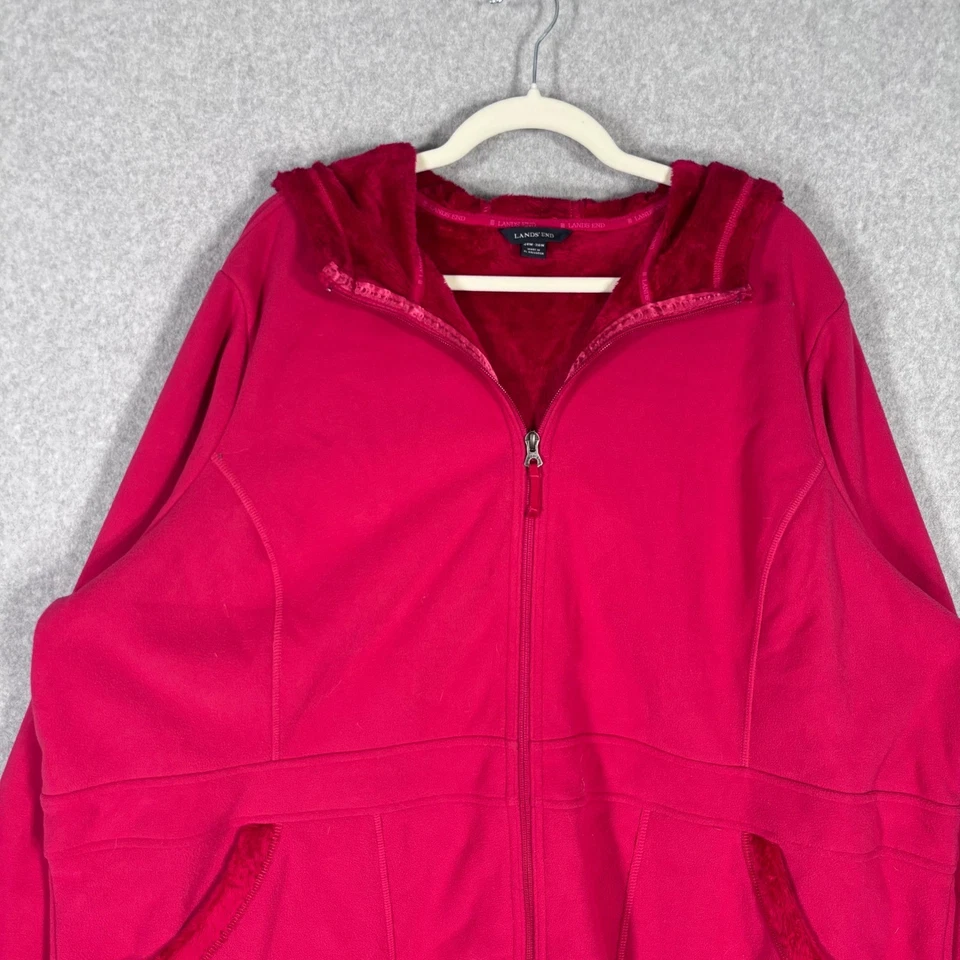 Chaqueta polar Lands End 3X rosa con capucha forrada de piel sintética peluche Sherpa cálida gruesa Foto 2 de 4