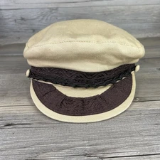 Vintage Aegean Greek Fishermans Cap Hat Size 7 / 56 Tan Captain Officer Sailor