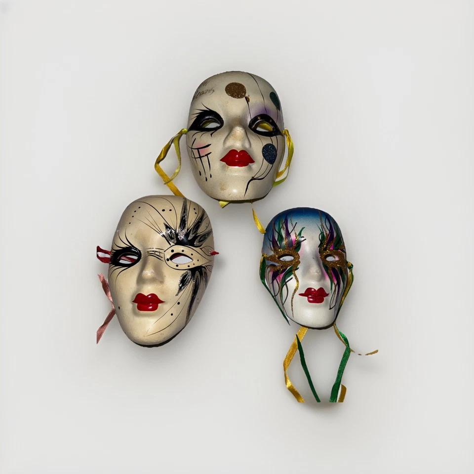 6 Venetian Ceramic Wall Mask Mardi Gras Masquerade Style. Lot Of 6 Mask VTG Rare - Image 4 of 4