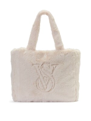 Victoria s Secret Faux Fur VS Logo Weekender Travel Beach Gym Tote Bag Zipper