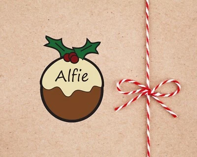 ESKVINYL Personalised 25 Christmas Gift Tags Present Stickers Labels Santa Puddings