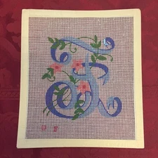 Needlepoint Canvas Monogram Calligraphy Script Initial F G I J N O Q U X Y Z New