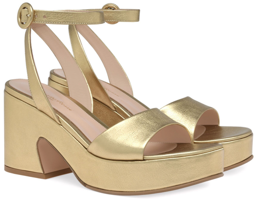 Neu im Karton Gianvito Rossi Alma goldfarbene Leder-Plateausandalen offene Zehenpartie 40 10 1195 $