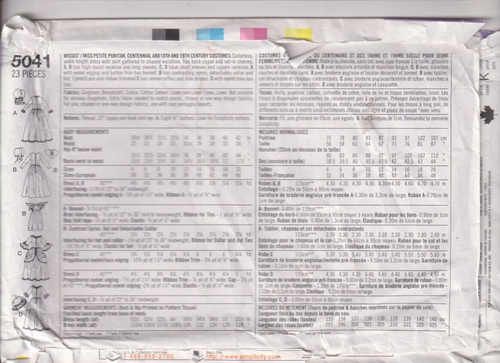 5041 SIMPLICIDAD - DISFRAZ: Puritano Centenario Siglo XVIII/XIX - Talla 16/18/20 - Imagen 2 de 2