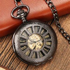 Steampunk Skeleton Men's Automatic Gold Roman Numerals Dial Pocket Watches Gifts