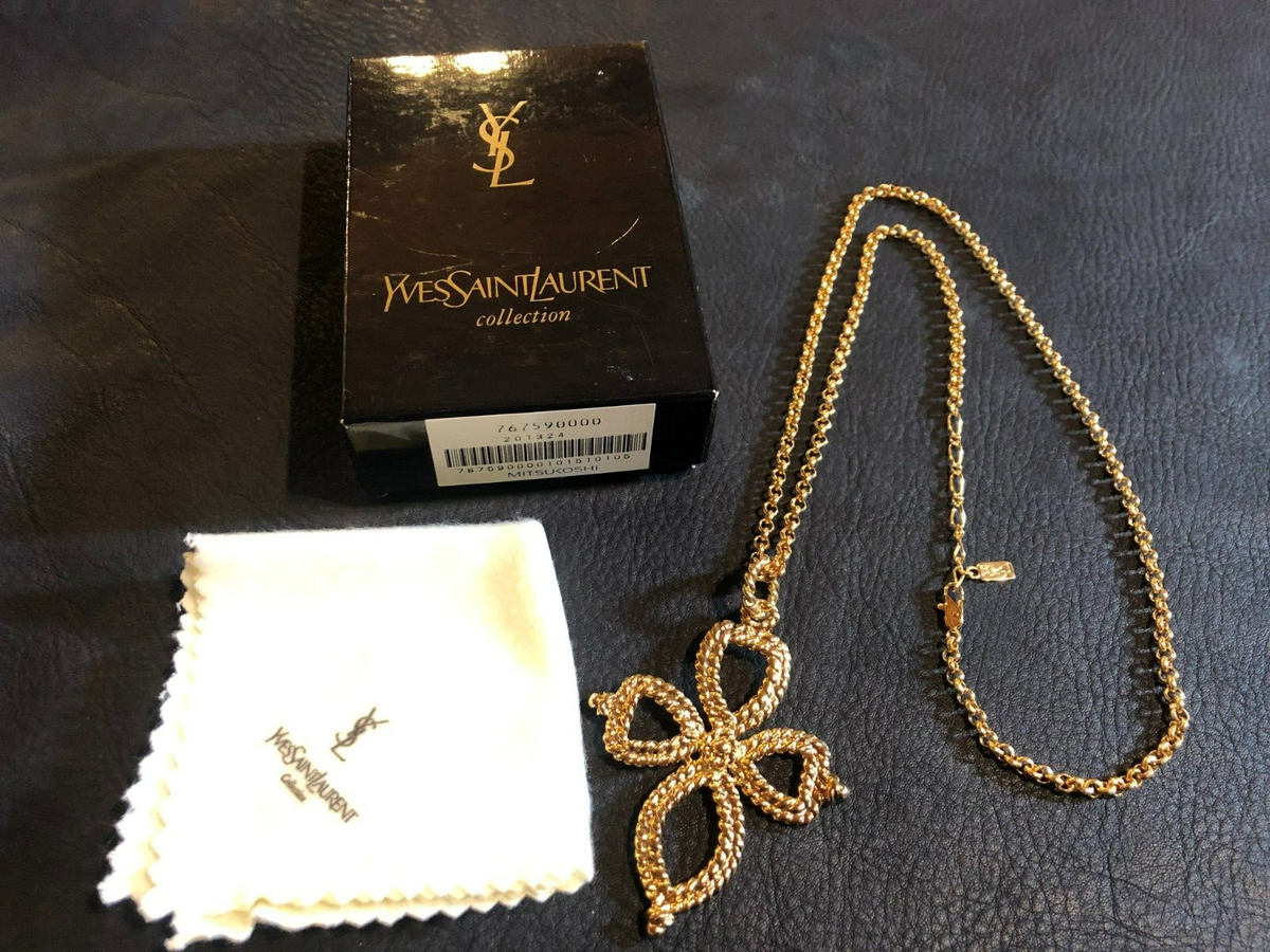 YVES SAINT LAURENT Necklace Pendant AUTH YSL Logo Vintage Rare