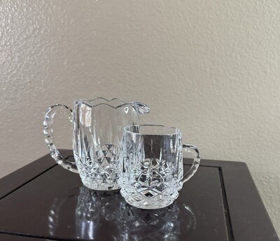Vintage Lead Crystal Creamer & Sugar Set-Diamond Cut Glass Elegant Serveware