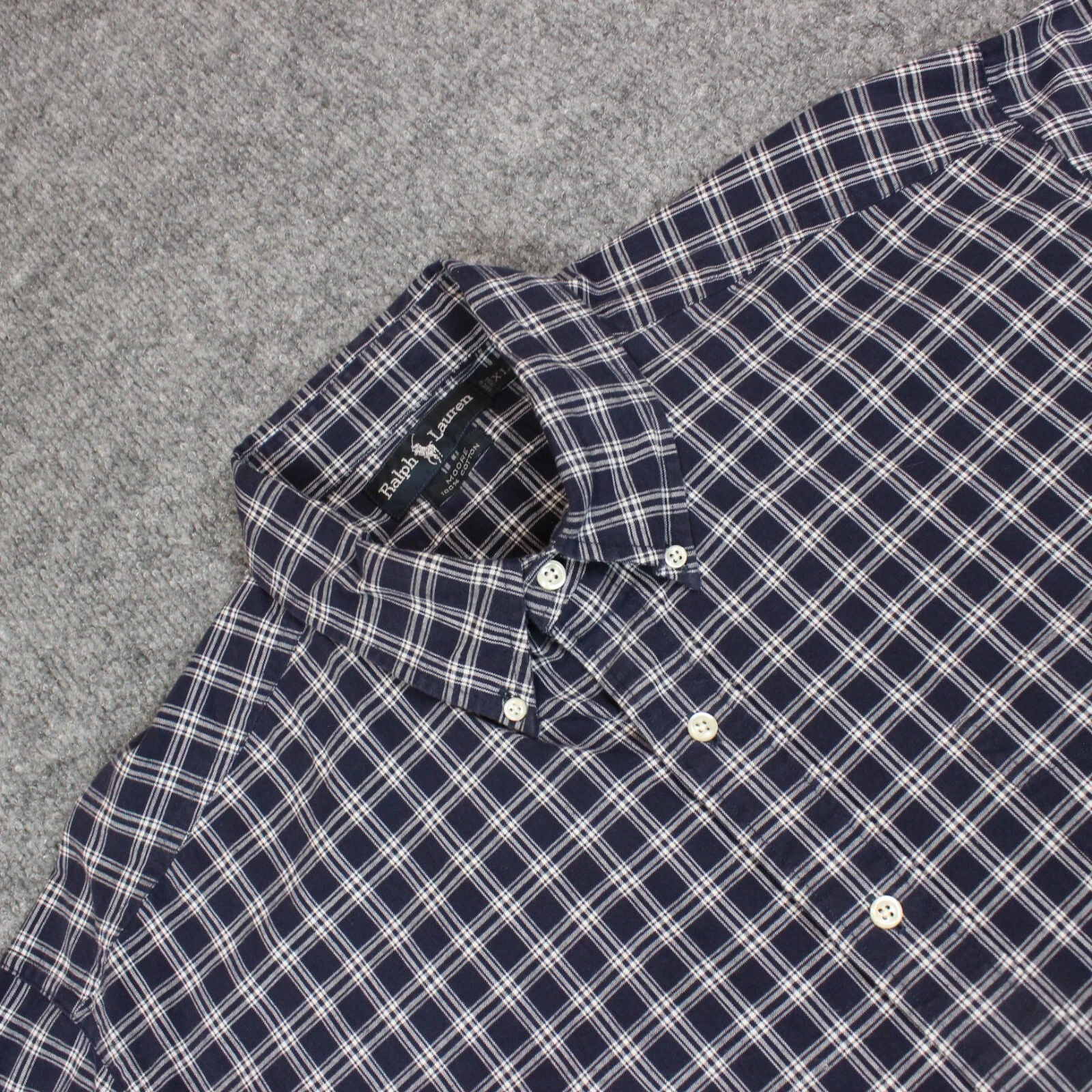 Ralph Lauren Button Down Shirt Men's XL Moore Blue Plaid Preppy Pony *FLAW