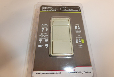 Slide Dimmer with Preset SAL06P-V-K ~Single Pole & 3-Way ~IVORY - COOPER SWITCH