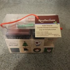 NWT 20 Piece Recollections Christmas Rubber Stamp Set with Ink Pads & Glitter