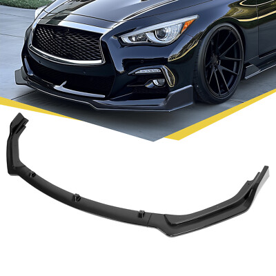 Glossy Black Front Bumper Lip Splitter Chin For 2018-2024 Infiniti Q50 Luxe Base