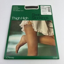 Vintage JCPenney Thigh High Stretch Stockings Nylon Average Color Taupe