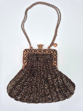 Vintage Clara Studio, Inc Kasavina Bronze Beaded Crystals Evening Fan Purse Bag