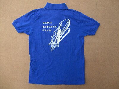Vtg 1980s SPACE SHUTTLE TEAM Blue Mission Polo Shirt, NASA