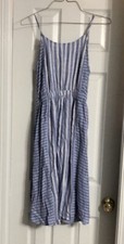 LOFT Beach Lightweight Blue and White Striped Strappy Tie Back Midi Dress Medium