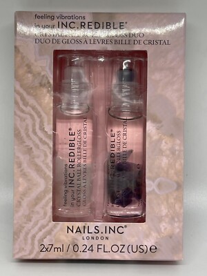 NIB INC.REDIBLE Crystal Ball Rollergloss Lip Duo AMETHYST ROSE QUARTZ .24 Oz! 